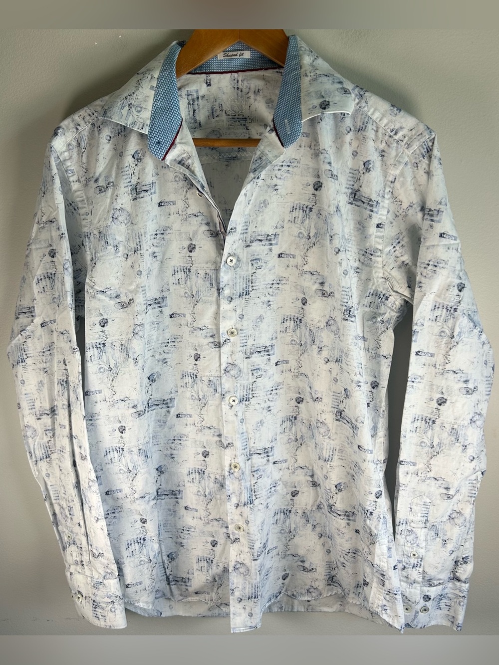 Bugatchi Uomo Men’s Button Down Shirt Sz M Cotton Vintage Cars Monogram Abstract